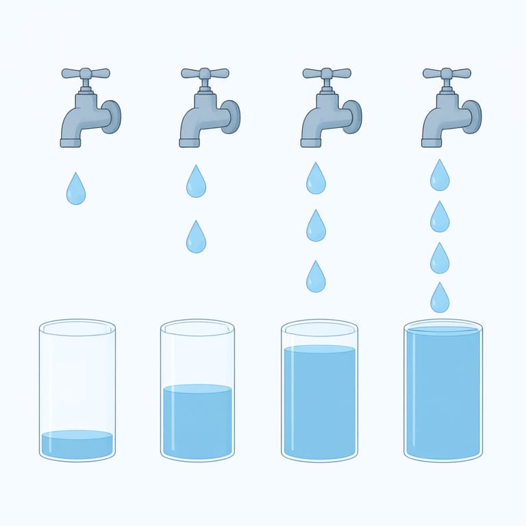 Chart of faucet drip rates versus daily water use, from about 1 gallon at 10 drops per minute to 11.4 gallons at two drops per second, based on the USGS drip calculator figure of 15,140 drips per gallon