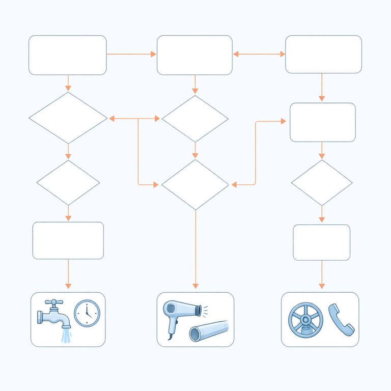 Decision flowchart for a frozen pipe: wait with the faucet open, thaw actively, or shut off the main and call a plumber